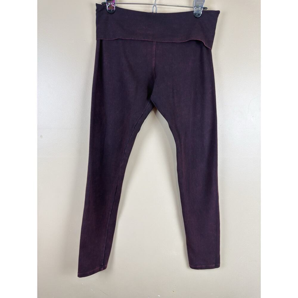 T Party Leggings Women’s Large Red Mineral Wash Fold Over Waist Yoga Pants